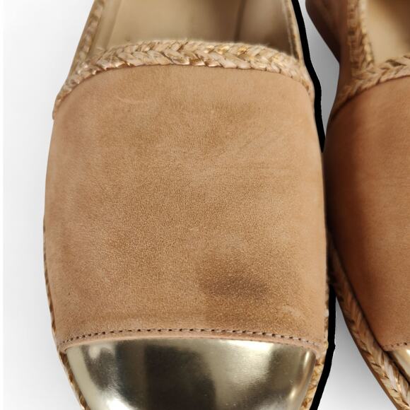 Stuart Weitzman Beige Nubuck Espadrille Flats 7 Braided Trim Cap Toe Spain - Picture 14 of 15